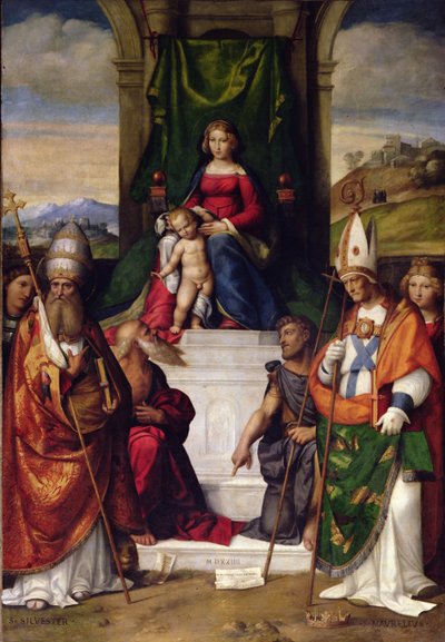 The Virgin Enthroned with Saints Jerome, Sylvester and Maurius by Benvenuto Tisi da Garofalo